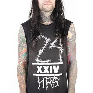 24HRS Lip Service Goth Punk Black Graphic Sleeveless Shirt Tank UNISEX NWT XS